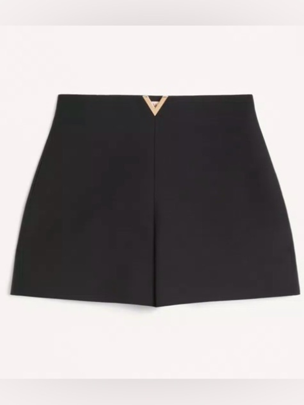 Valentino Crepe Couture Shorts: Black High-Waist Shorts with Gold V Detail